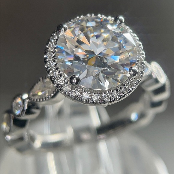 3ct with Halo & Art Deco band moissanite ring - Picture 2 of 12